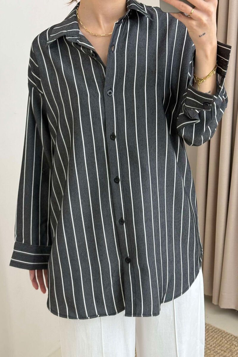 STRIPED SIMPLE WOMEN SHIRT DARK GREY/GEE - 3