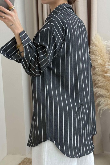 STRIPED SIMPLE WOMEN SHIRT DARK GREY/GEE - 4
