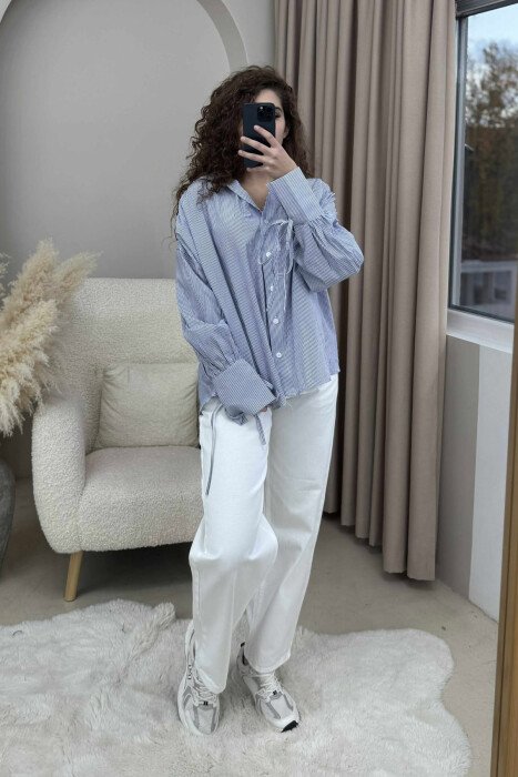 STRIPED SIMPLE WOMEN SHIRT LIGHTBLUE/BZ - 2