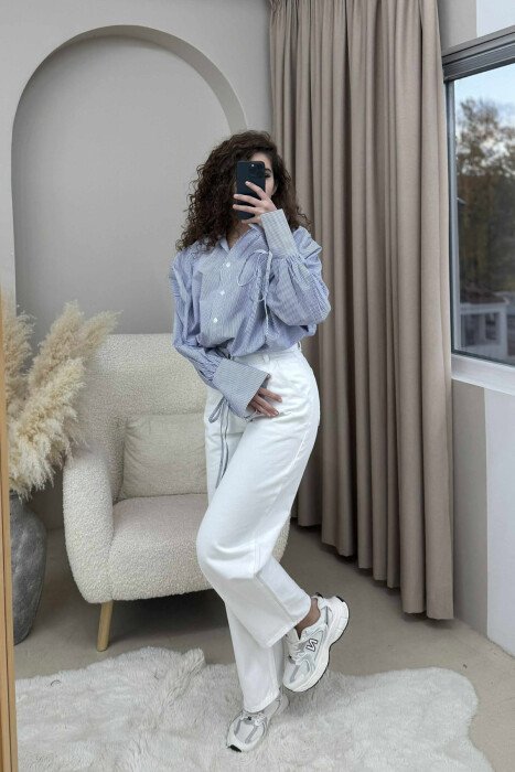 STRIPED SIMPLE WOMEN SHIRT LIGHTBLUE/BZ - 5