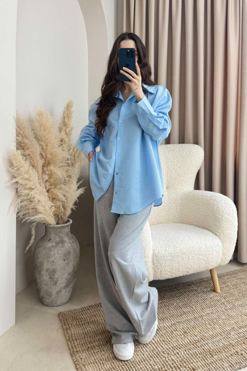 STRIPED SIMPLE WOMEN SHIRT LIGHTBLUE/BZ - 1