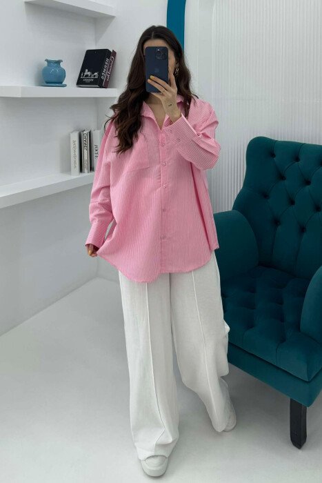 STRIPED SIMPLE WOMEN SHIRT PINK/ROZE 