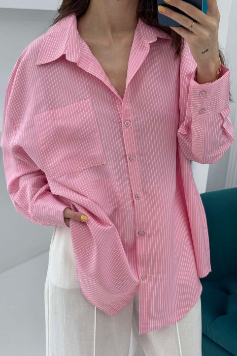 STRIPED SIMPLE WOMEN SHIRT PINK/ROZE - 4