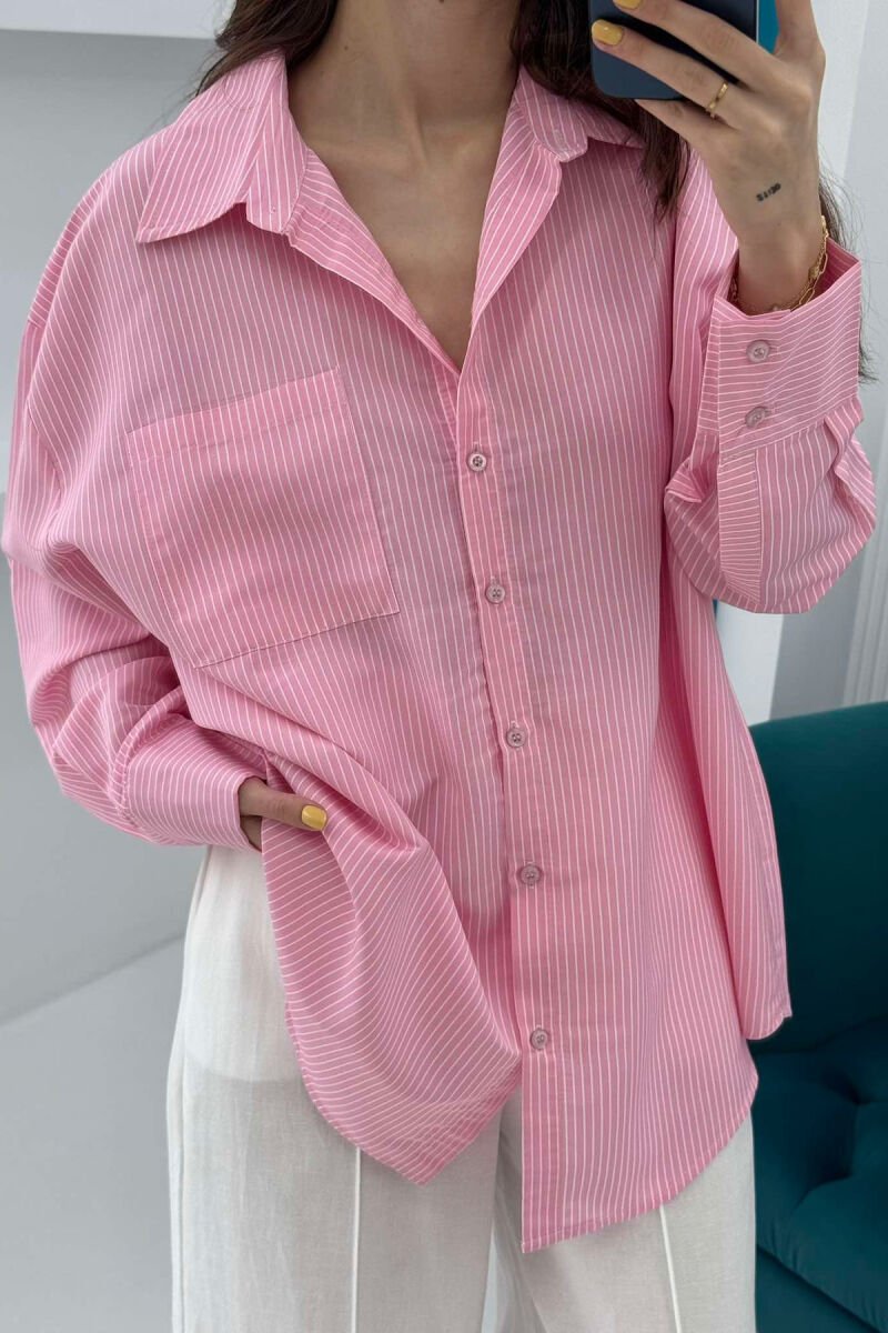 STRIPED SIMPLE WOMEN SHIRT PINK/ROZE - 4
