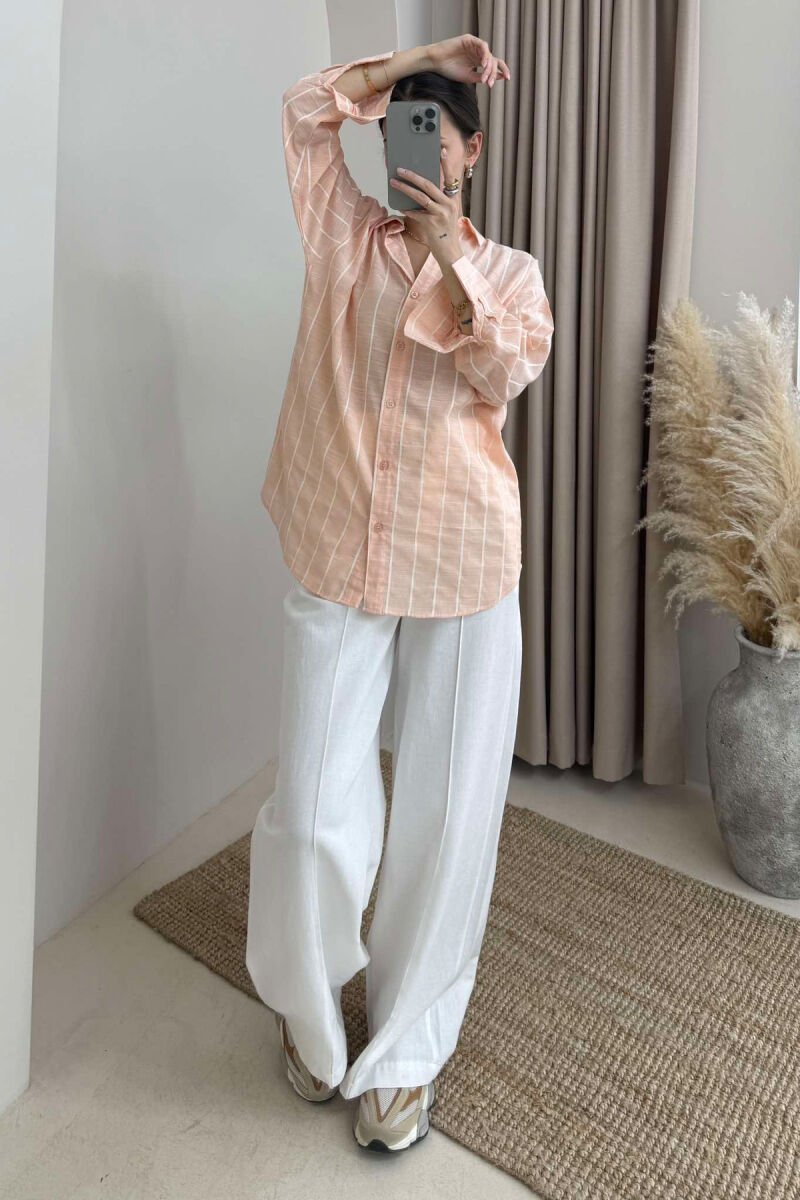 STRIPED SIMPLE WOMEN SHIRT POWDER/PUDER - 1