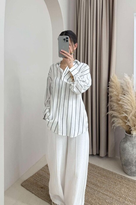 STRIPED SIMPLE WOMEN SHIRT WHITE-E BARDHE - KLAUDIO FASHION
