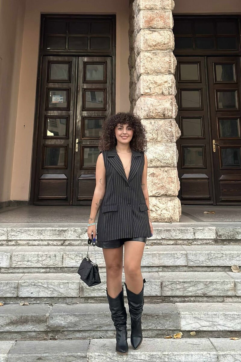 STRIPED SLEEVELESS WOMEN VEST BLACK/ E ZEZE - 1