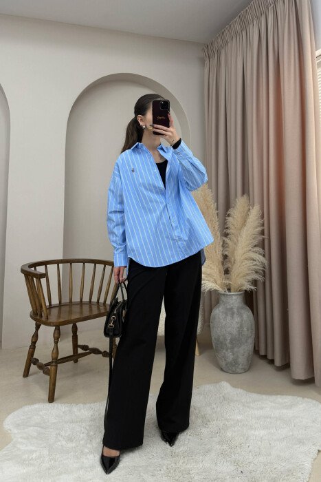 STRIPED SMALL LOGO SIMPLE WOMEN SHIRT LIGHTBLUE/BZ - 1