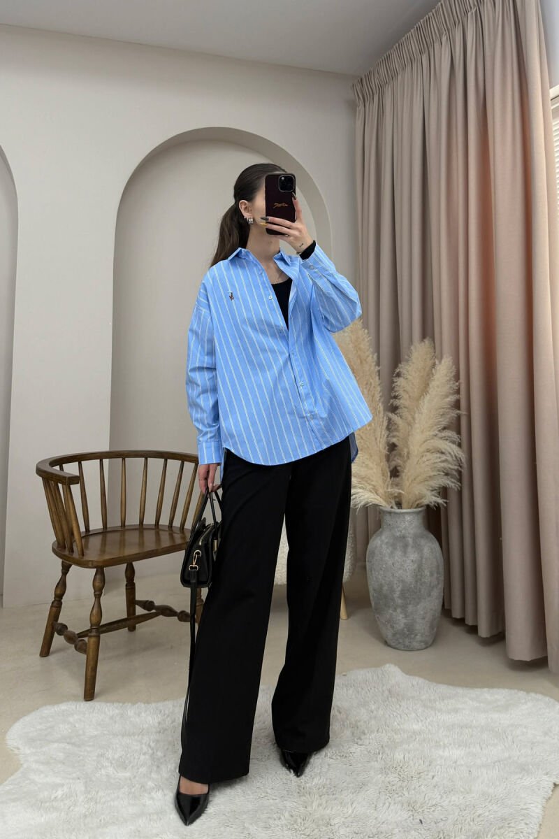 STRIPED SMALL LOGO SIMPLE WOMEN SHIRT LIGHTBLUE/BZ - 1