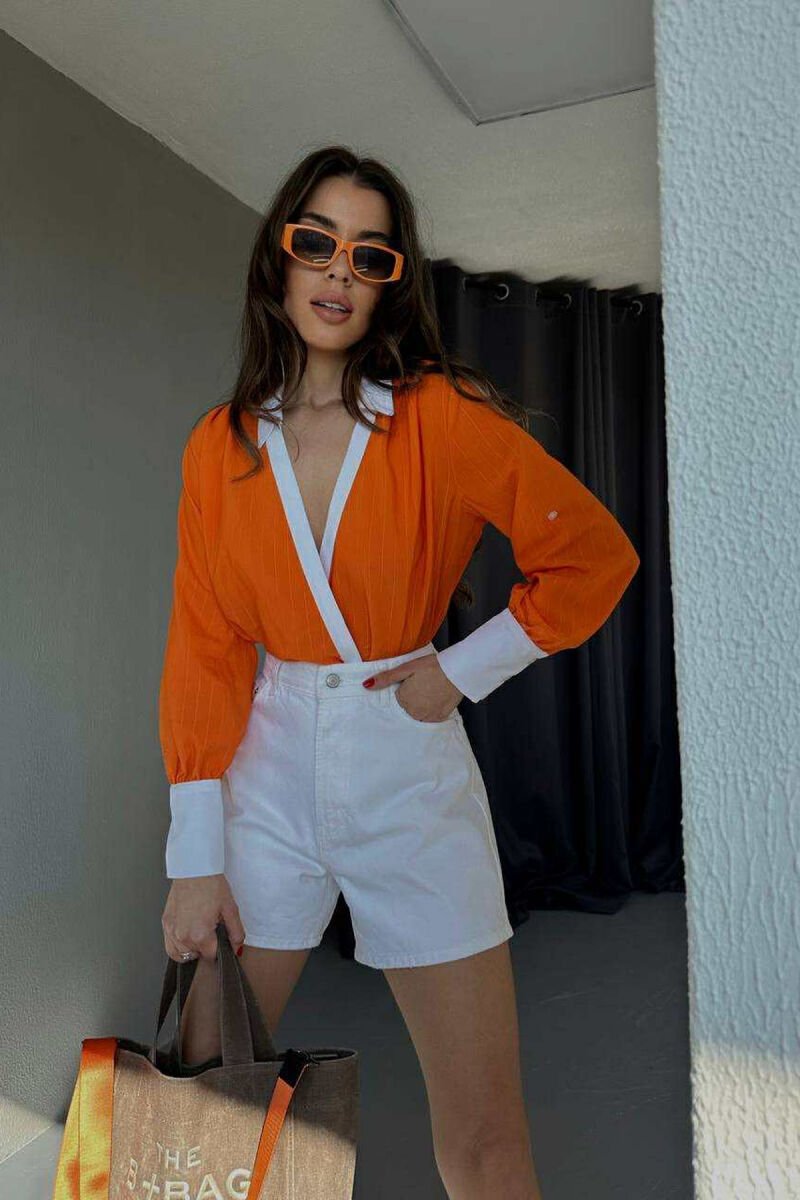 STRIPED TWO-COLORED WOMEN BODY ORANGE/PORTOKALLI - 1