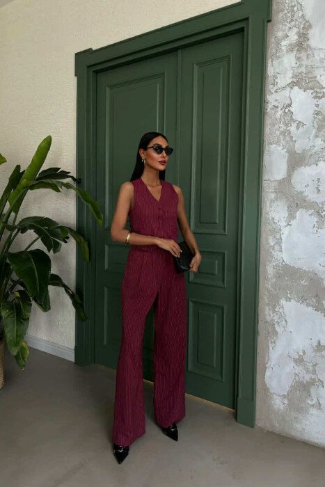 STRIPED VEST+TROUSERS WOMEN SET BURGUNDY/VISHNJE - 1