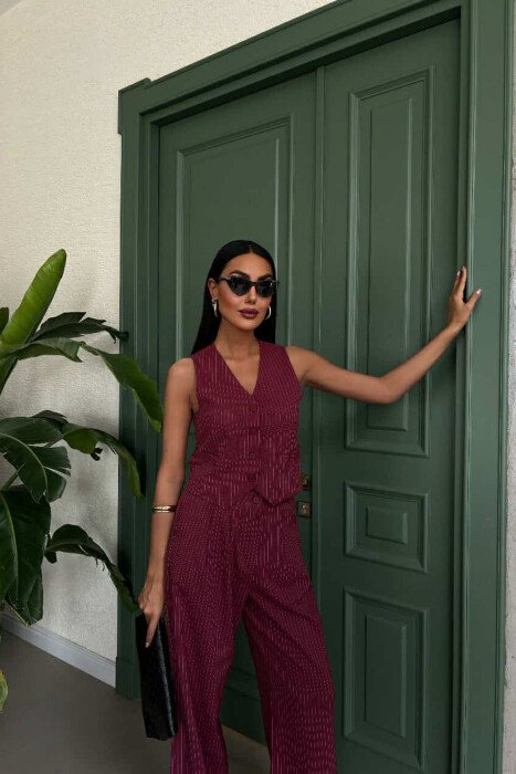 STRIPED VEST+TROUSERS WOMEN SET BURGUNDY/VISHNJE - 4