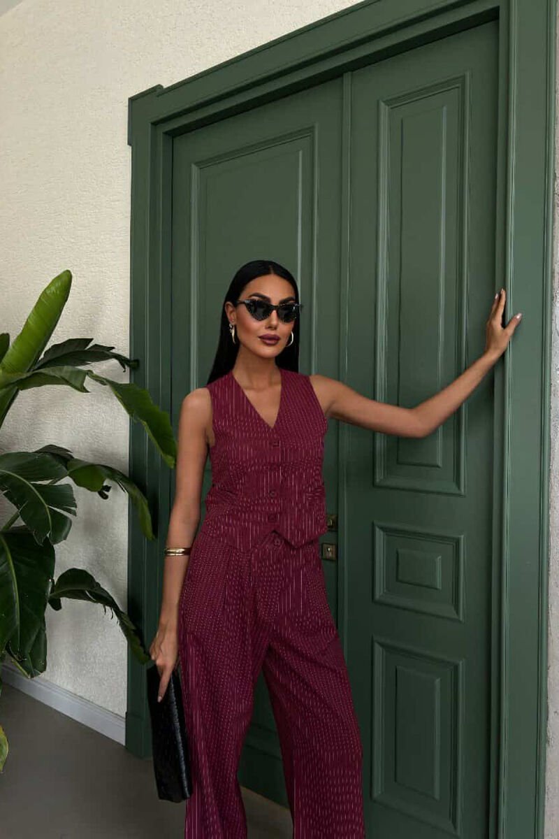 STRIPED VEST+TROUSERS WOMEN SET BURGUNDY/VISHNJE - 4