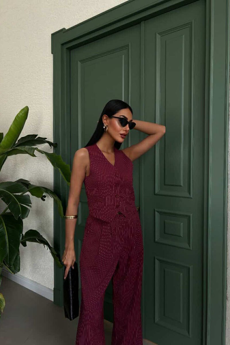 STRIPED VEST+TROUSERS WOMEN SET BURGUNDY/VISHNJE - 5