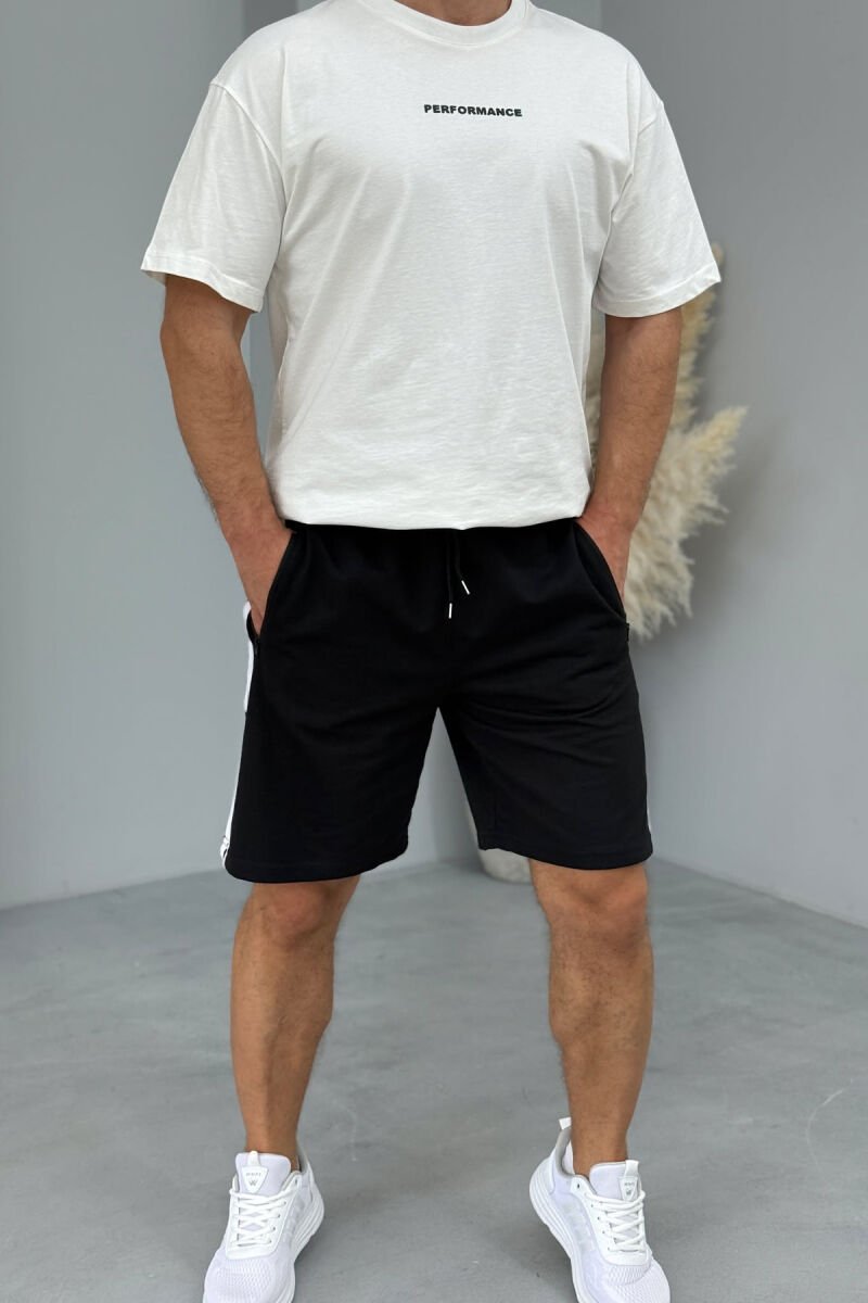 STRIPED ZIPPER POCKETS MEN SHORT SWEATPANTS BLACK/ E ZEZE - 1