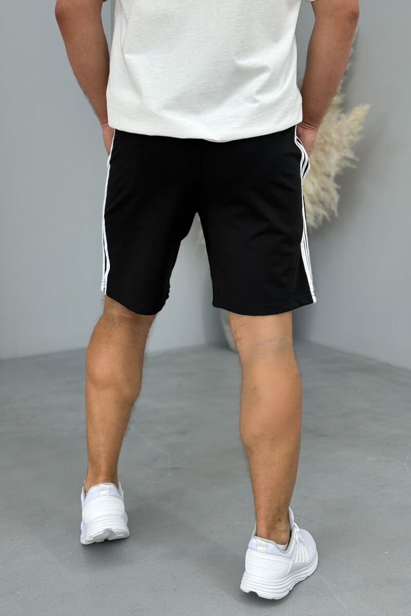 STRIPED ZIPPER POCKETS MEN SHORT SWEATPANTS BLACK/ E ZEZE - 3