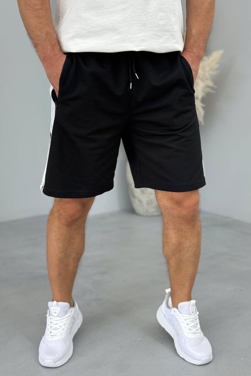 STRIPED ZIPPER POCKETS MEN SHORT SWEATPANTS BLACK/ E ZEZE - 4