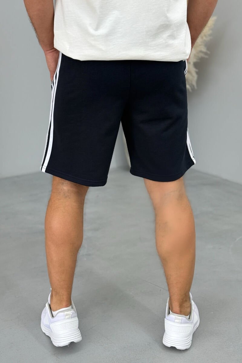 STRIPED ZIPPER POCKETS MEN SHORT SWEATPANTS DARK BLUE/BEE - 2