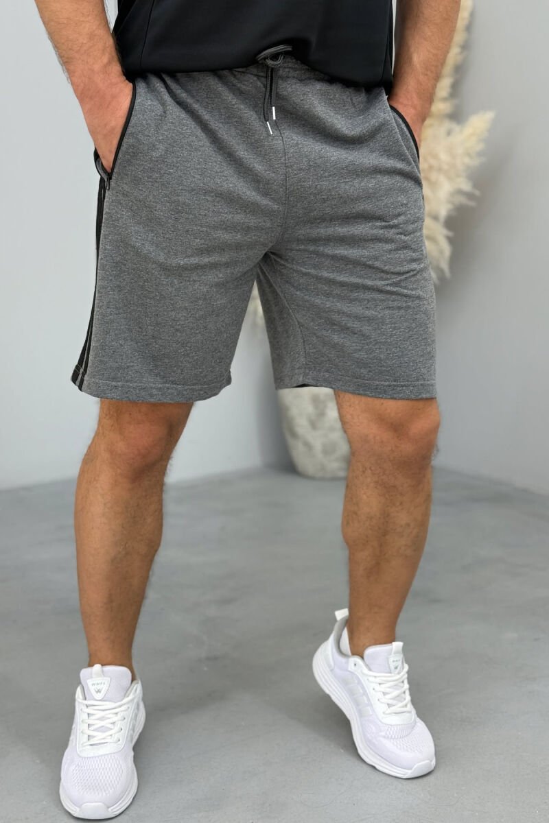 STRIPED ZIPPER POCKETS MEN SHORT SWEATPANTS DARK GREY/GEE - 2