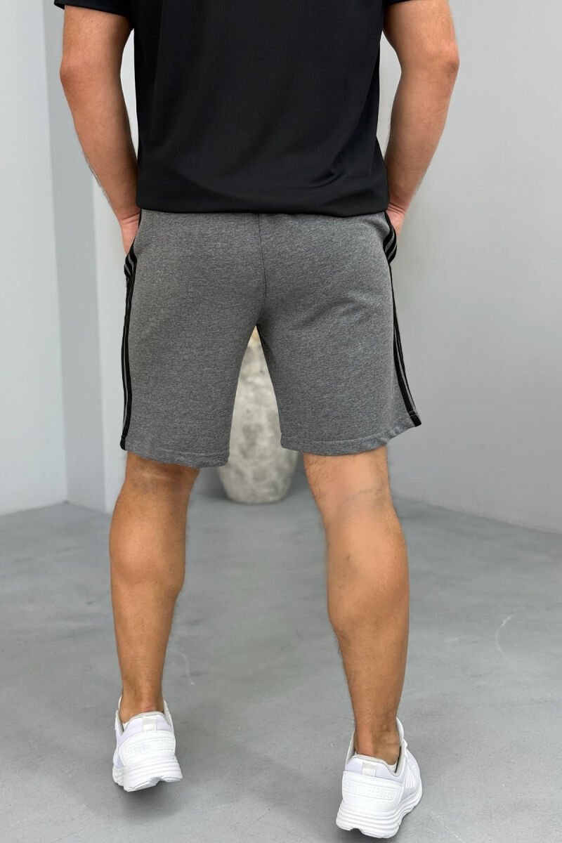 STRIPED ZIPPER POCKETS MEN SHORT SWEATPANTS DARK GREY/GEE - 3