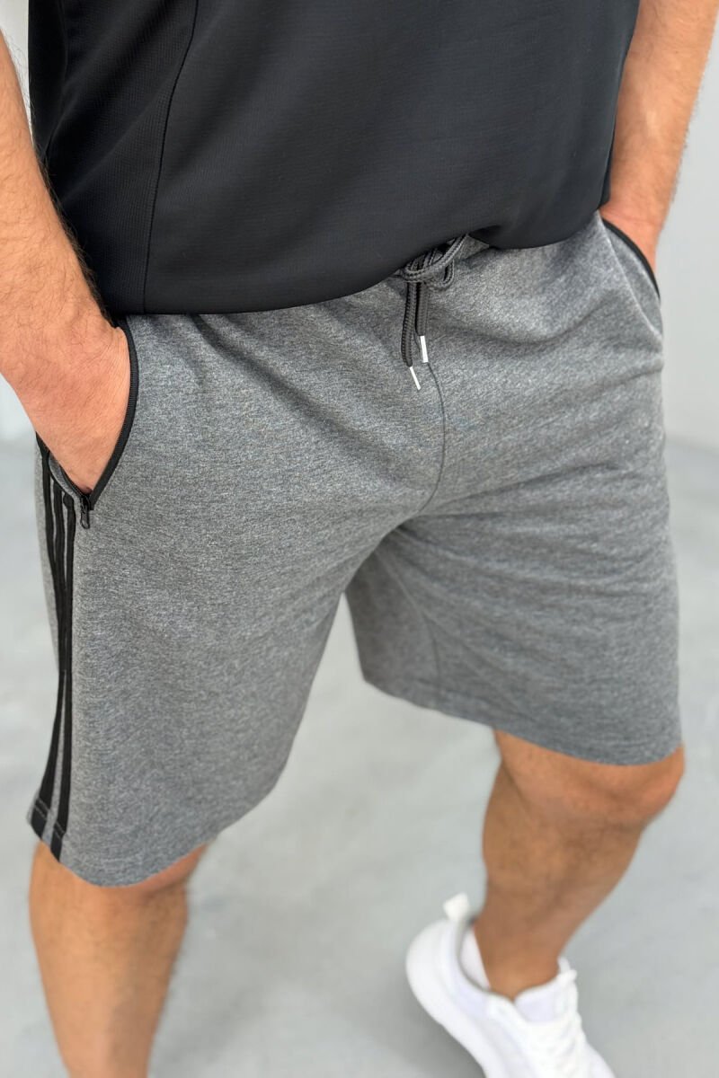 STRIPED ZIPPER POCKETS MEN SHORT SWEATPANTS DARK GREY/GEE - 4