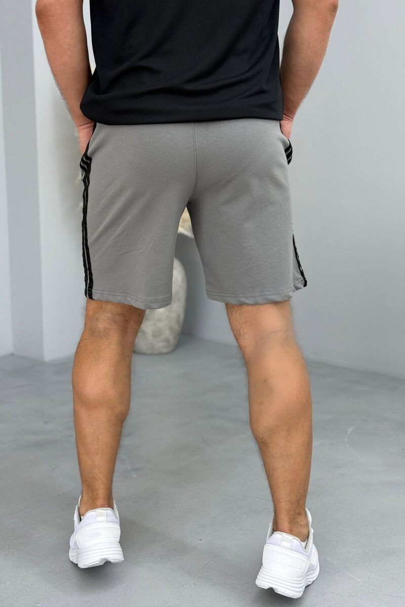 STRIPED ZIPPER POCKETS MEN SHORT SWEATPANTS GREY ASH/GRI HIRI - 2