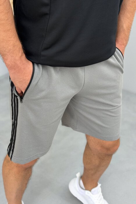 STRIPED ZIPPER POCKETS MEN SHORT SWEATPANTS GREY ASH/GRI HIRI - 4