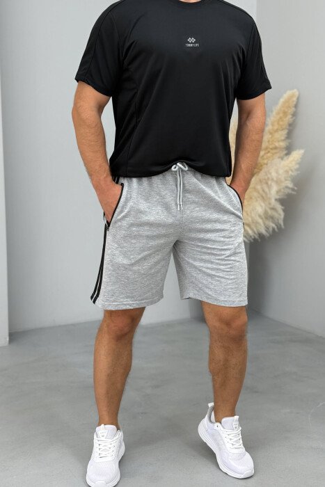 STRIPED ZIPPER POCKETS MEN SHORT SWEATPANTS GREY/GRI - 1