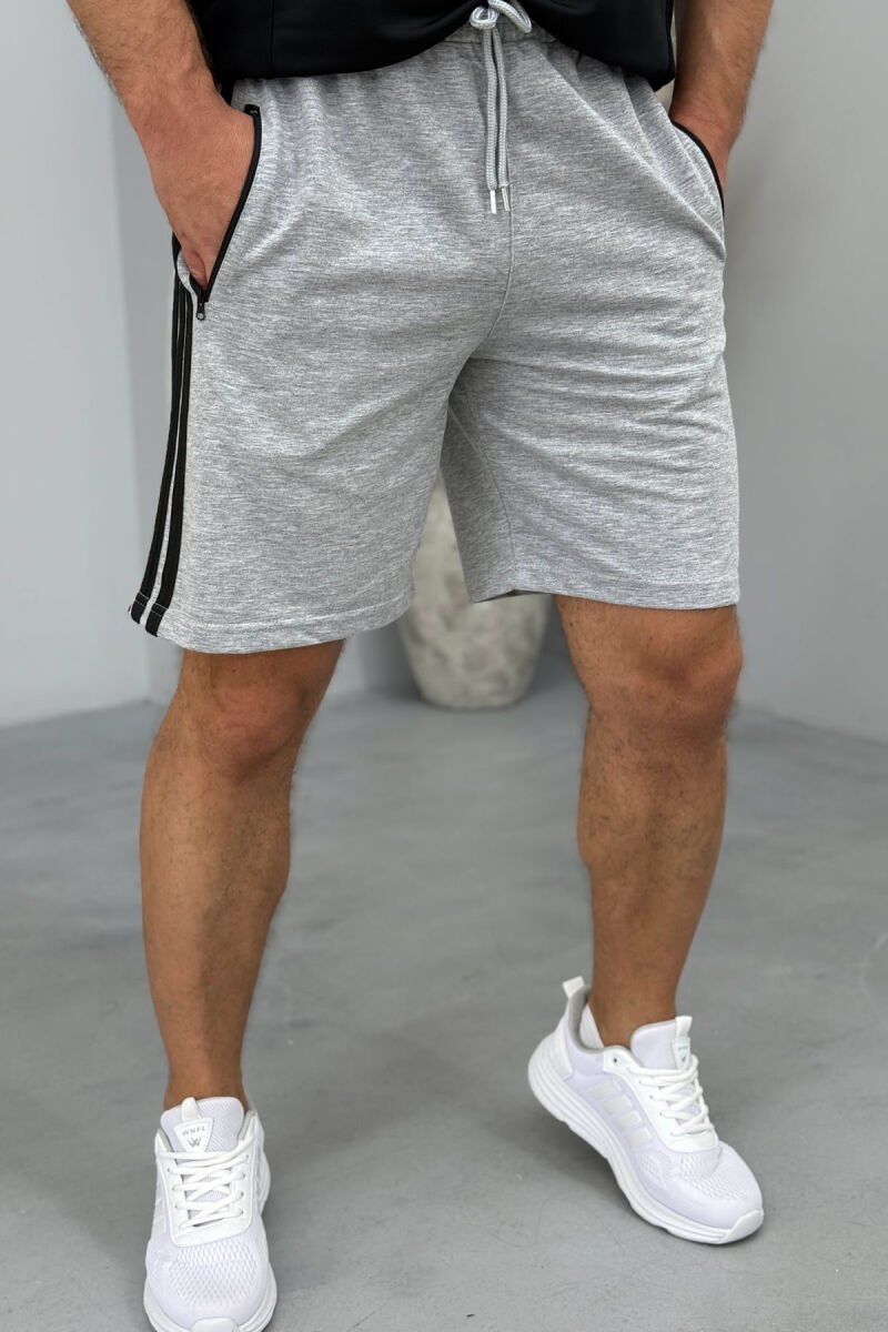 STRIPED ZIPPER POCKETS MEN SHORT SWEATPANTS GREY/GRI - 2