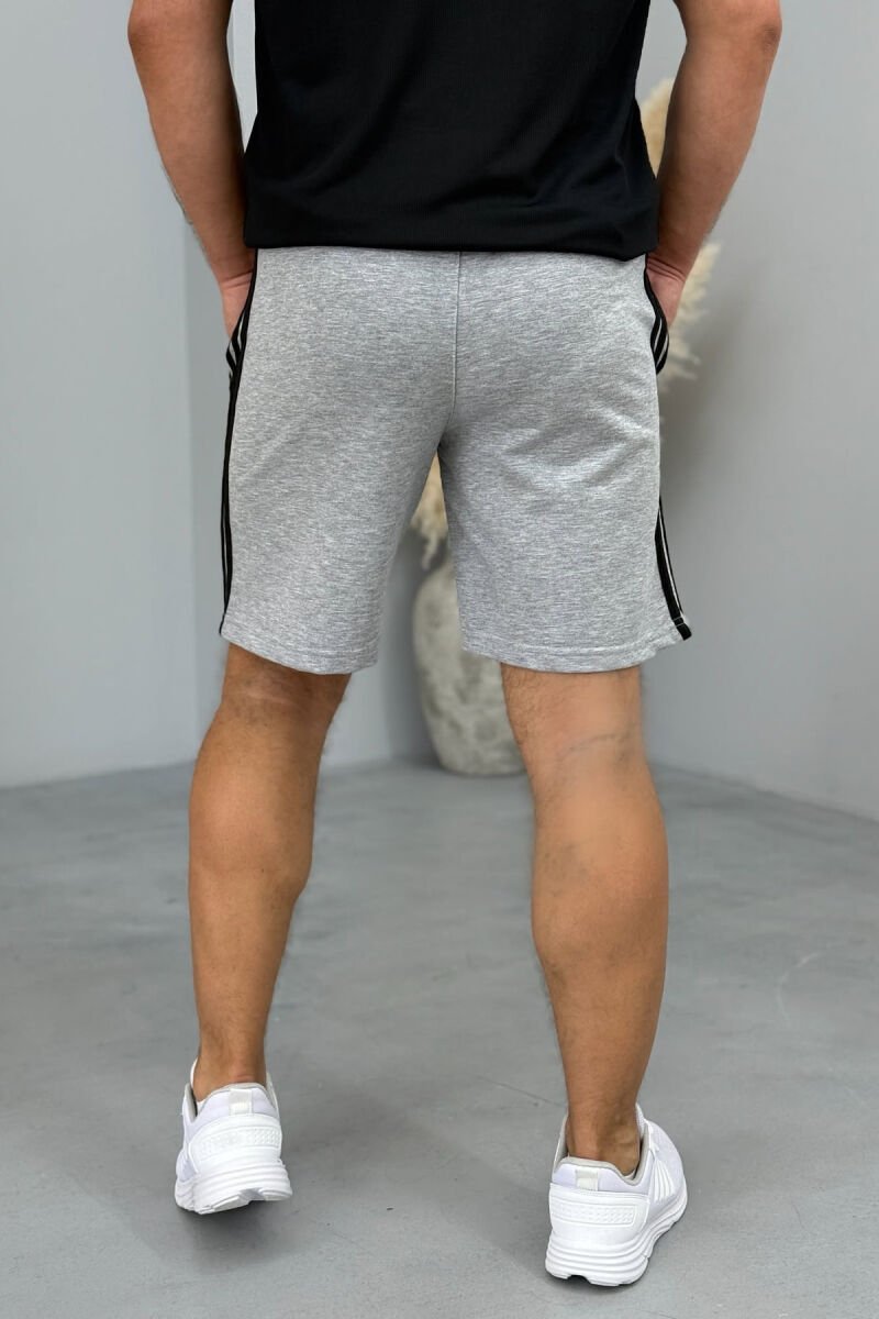 STRIPED ZIPPER POCKETS MEN SHORT SWEATPANTS GREY/GRI - 3