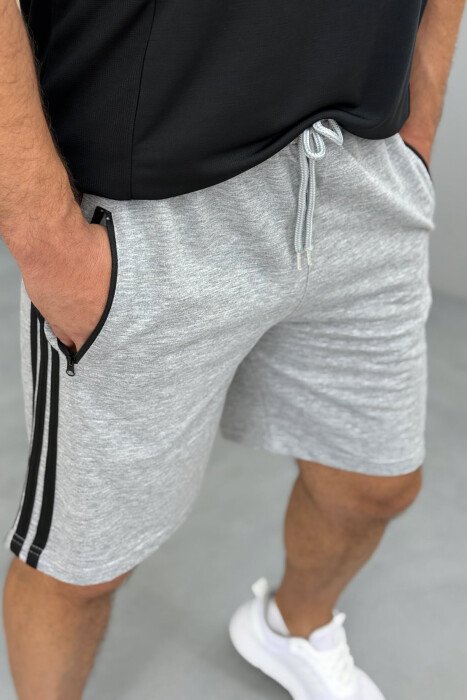 STRIPED ZIPPER POCKETS MEN SHORT SWEATPANTS GREY/GRI - 4