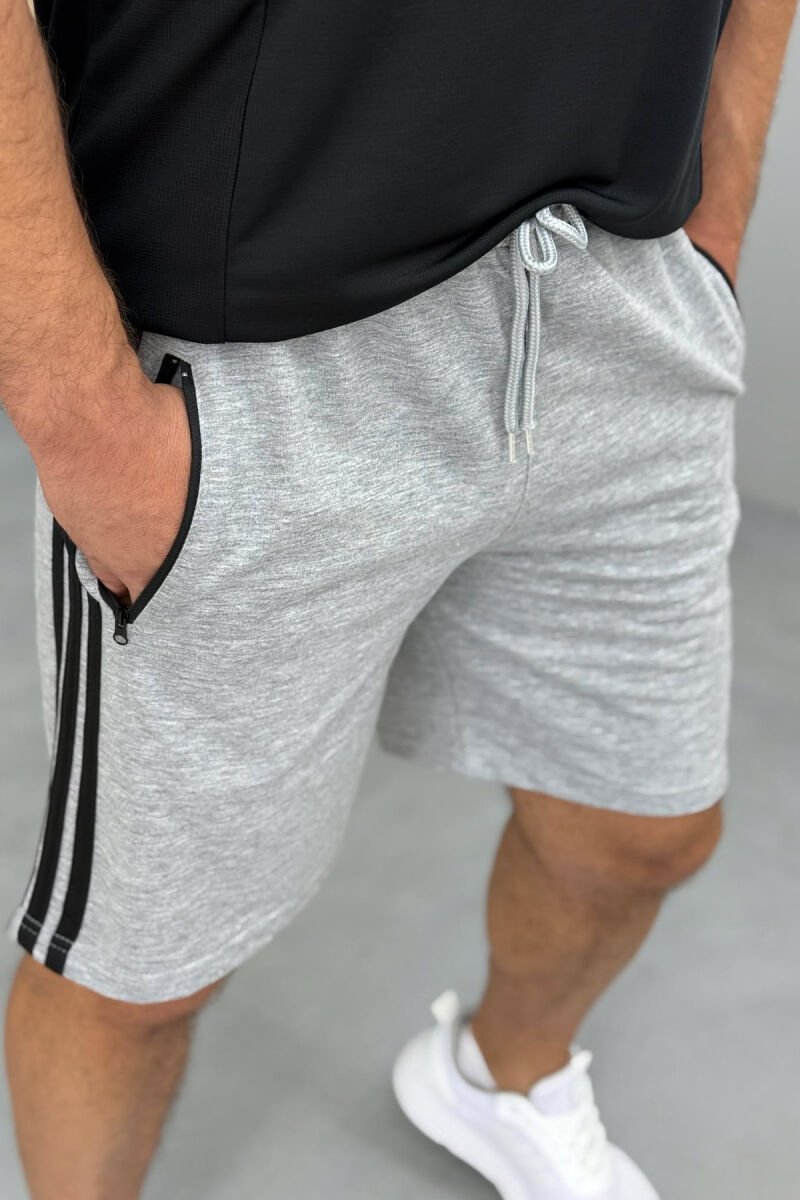 STRIPED ZIPPER POCKETS MEN SHORT SWEATPANTS GREY/GRI - 4