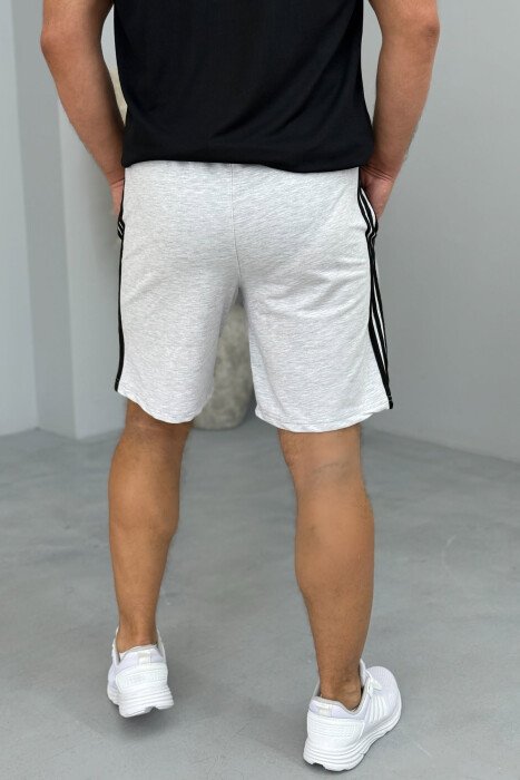 STRIPED ZIPPER POCKETS MEN SHORT SWEATPANTS LIGHT GREY/GZ - 2