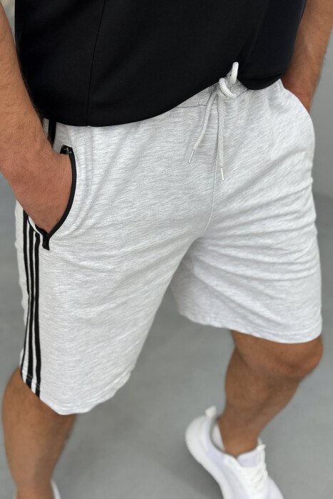 STRIPED ZIPPER POCKETS MEN SHORT SWEATPANTS LIGHT GREY/GZ - 3