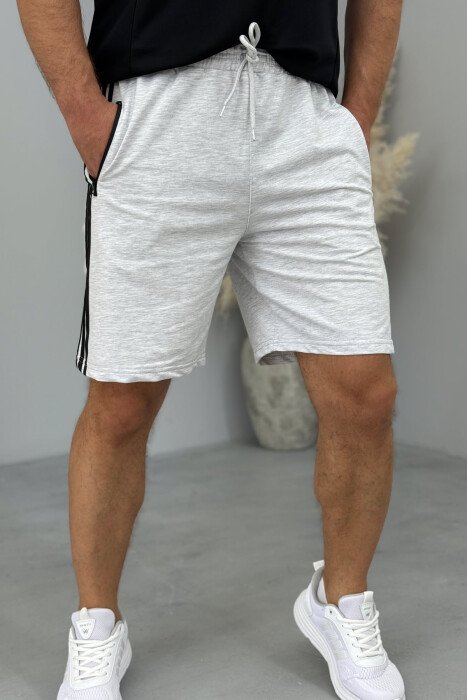 STRIPED ZIPPER POCKETS MEN SHORT SWEATPANTS LIGHT GREY/GZ - 4