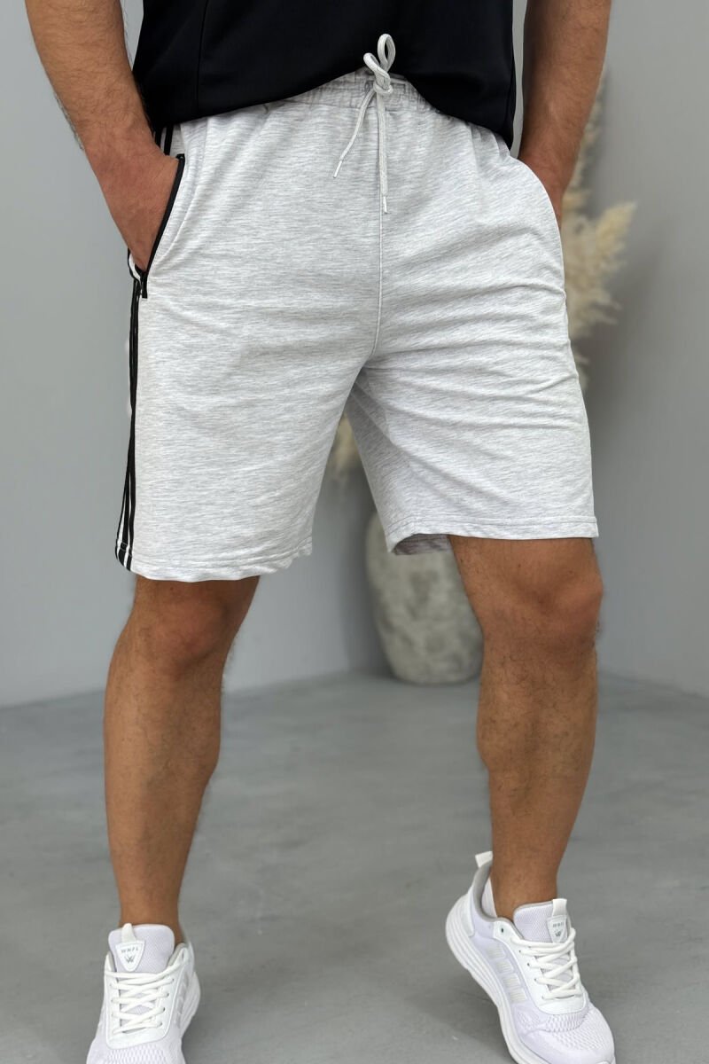 STRIPED ZIPPER POCKETS MEN SHORT SWEATPANTS LIGHT GREY/GZ - 4