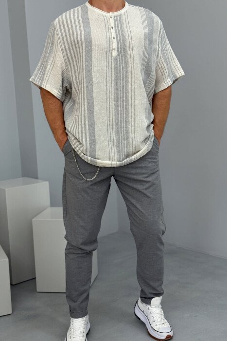 STRIPES BUTTONED MEN T-SHIRT LIGHT GREY/GZ 