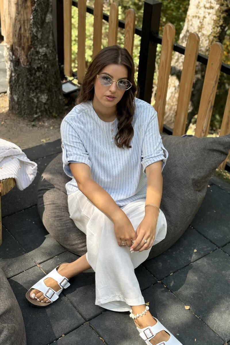 STRIPES BUTTONED WOMEN T-SHIRT LIGHTBLUE/BZ - 4