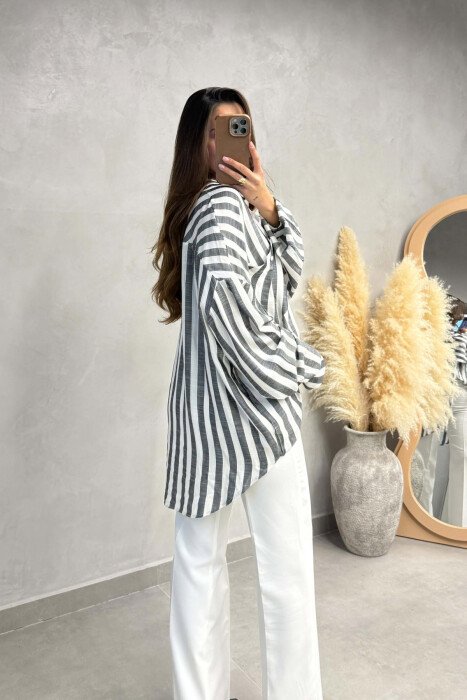 STRIPES DESIGN FRONT POCKET WOMAN SHIRT GREY/GRI - 2