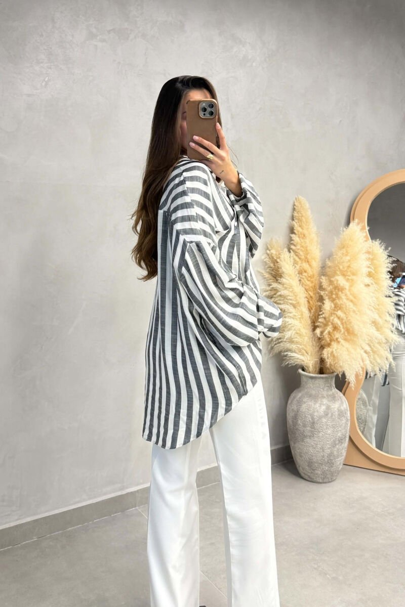 STRIPES DESIGN FRONT POCKET WOMAN SHIRT GREY/GRI - 2