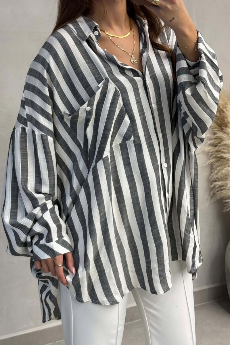 STRIPES DESIGN FRONT POCKET WOMAN SHIRT GREY/GRI - 4