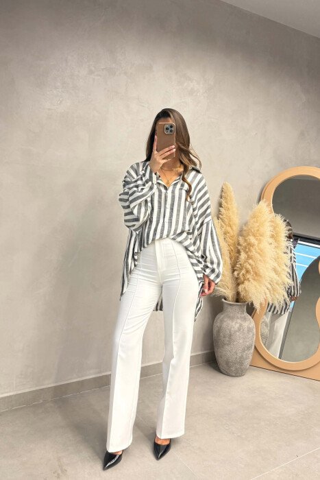 STRIPES DESIGN FRONT POCKET WOMAN SHIRT GREY/GRI - 5