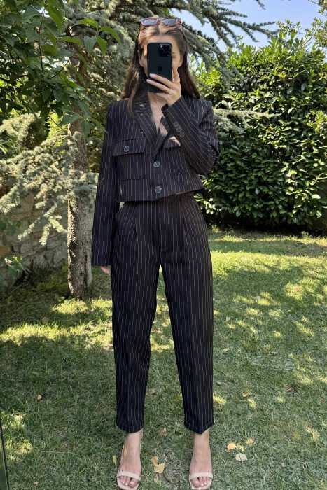 STRIPES DESIGN JACKET+ TROUSERS WOMEN SET BLACK/ E ZEZE - 7