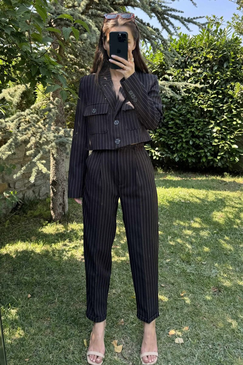 STRIPES DESIGN JACKET+ TROUSERS WOMEN SET BLACK/ E ZEZE - 7
