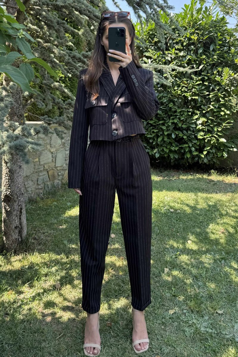 STRIPES DESIGN JACKET+ TROUSERS WOMEN SET BLACK/ E ZEZE - 8