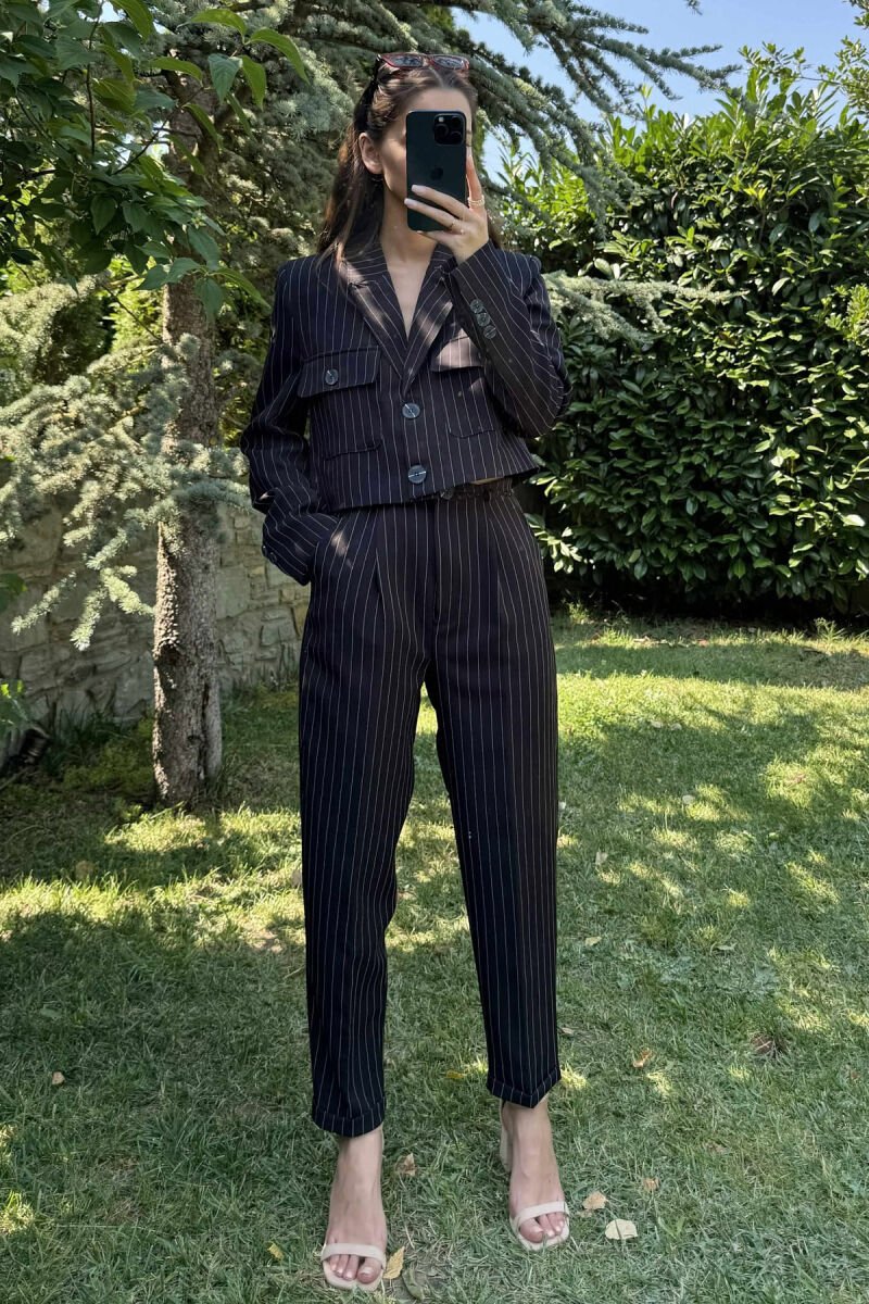 STRIPES DESIGN JACKET+ TROUSERS WOMEN SET BLACK/ E ZEZE - 9