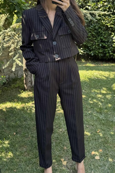 STRIPES DESIGN JACKET+ TROUSERS WOMEN SET BLACK/ E ZEZE - 10