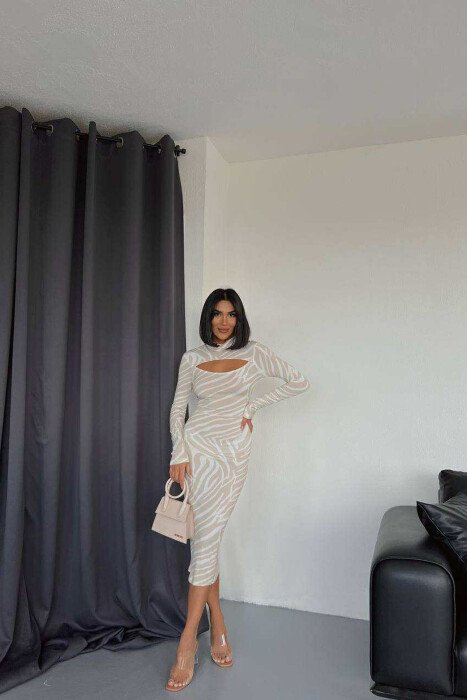 FUSTAN I GJATË ME DIZAJNIN E VIJAVE PËR FEMRA NË NGJYRËN BEZHË - KLAUDIO FASHION