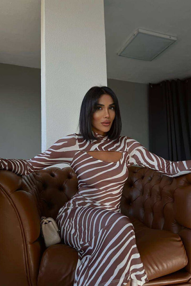 STRIPES DESIGN LONG WOMEN DRESS BROWN/KAFE - 4
