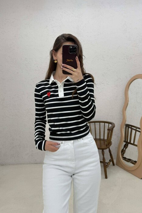 STRIPES DESIGN POLO NECK WOMAN SWEATSHIRT BLACK/ E ZEZE - 1